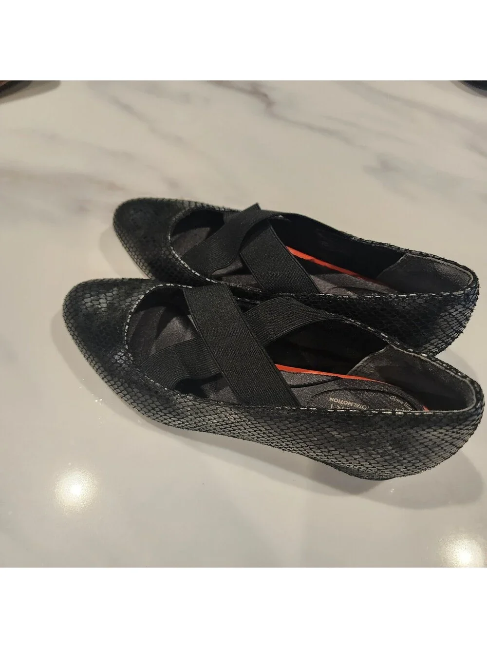 Rockport Total Motion Etenia mary jane flats textured black snakeskin straps 7